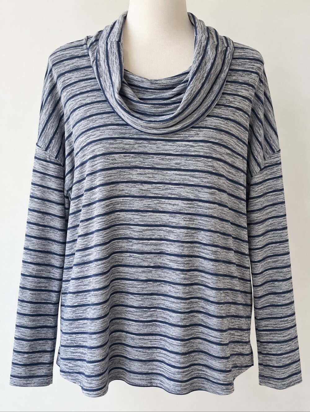 Tribal Striped Cowl Neck Long Sleeve Top Grey Blue L